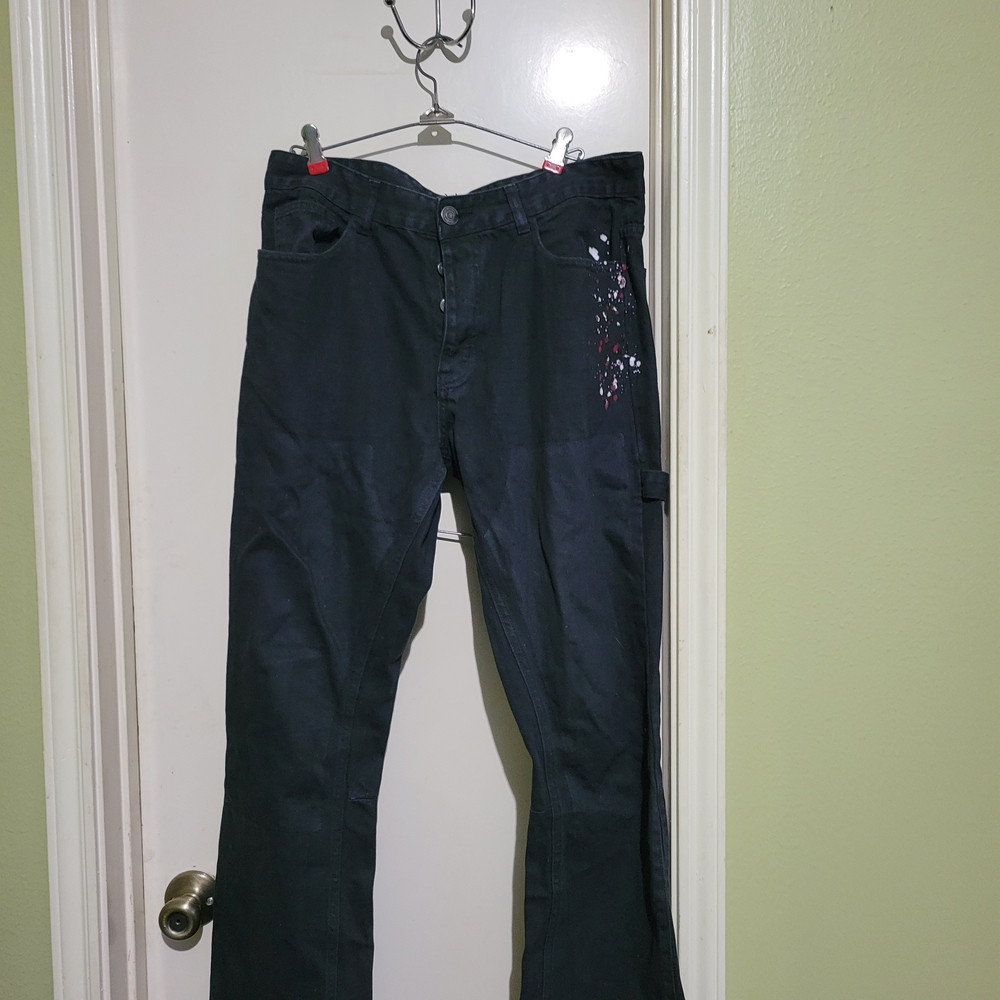 Black Cargo Pants with Side Detail Paint